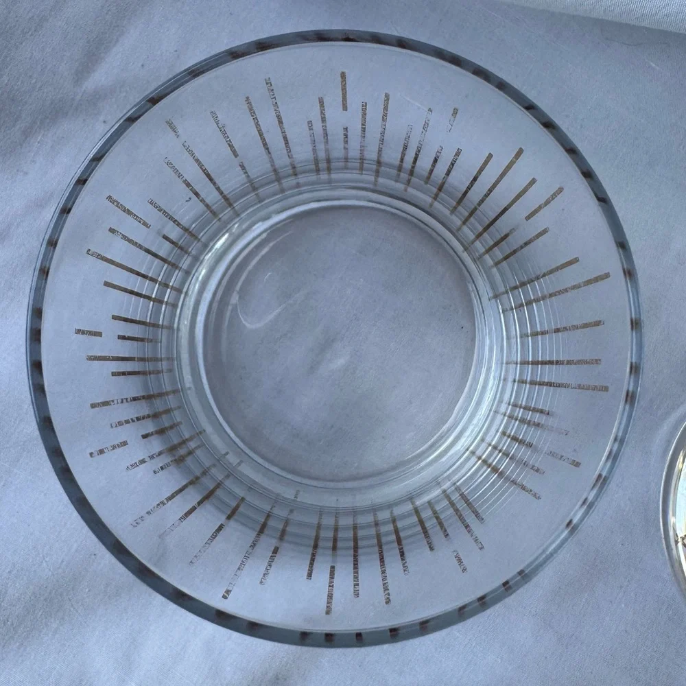 Set of 4 Mikasa Gold Metallic Retro Atomic Patterned Glasses, Lowball Cocktail